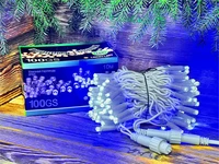 Гирлянда нить уличная 10м. 100 синих диодов статика, белый каучук, IP65 - 7501B LEON LED (LIGHT) 1847900791