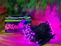 Гирлянда нить уличная 10м. 100 розовых диодов статика, черный каучук - 7607 PI-BK IP65 LEON LED (LIGHT) 1748361505