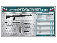 Электрифицированный стенд "Основные части и механизмы автомата Калашникова АК-74М" с полноразмерными, оригинальными макетами деталей и механизмов под стеклом Zarnitza 1359931676