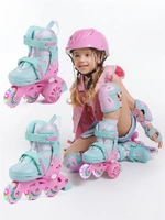Ролики Amarobaby Glide раздвижные со светящимися колесами и защитой, розовый/бирюзовый, размер 25-28 AB23-35TN/0618-25