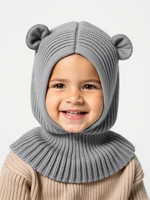 Шапка шлем с ушками мишки детская Amarobaby Pure Love Snug вязаная, серый AB-OD24-PLS16/11-44