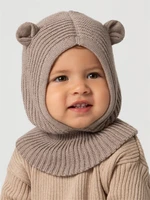 Шапка шлем с ушками мишки детская Amarobaby Pure Love Snug вязаная, коричневый AB-OD24-PLS16/12-44