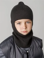 Шапка шлем детская Amarobaby Pure Love Cold вязаная, черный AB-OD24-PLC16/09-46