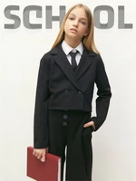 Пиджак трикотажный укороченный для девочки Amarobaby Study Short, черный AB-OD24-SS3002/09-134