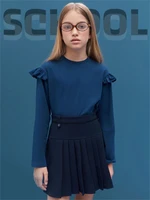 Лонгслив детский с рюшами на рукавах Amarobaby Ruffle, цвет синий AB-OD24-R44/20-122