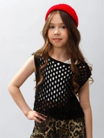 Жилет вязаный сетка детский Amarobaby MESH, цвет черный AB-OD24-KNIT10M/09-128