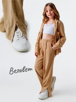 Брюки детские вельветовые с разрезом Amarobaby WIDE, цвет бежевый AB-OD23-W6/03-122