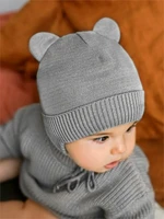 Шапка детская вязаная Amarobaby Pure Love BEAR WINTER, зимняя, с утеплителем, серая AB-OD22-PLBW16/11-38