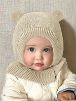 Шапка-шлем детская вязаная Amarobaby Pure Love Warm, молочный, с утеплителем AB-OD21-PLWa16/33-38