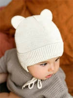 Шапка детская вязаная Amarobaby Pure Love BEAR WINTER, зимняя, с утеплителем, молочная AB-OD22-PLBW16/33-38