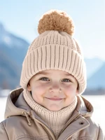 Шапка детская вязаная с помпоном Amarobaby Pure Love Muffin, демисезонная, бежевый AB-OD22-PLM16/03-38