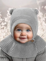 Шапка-шлем детская вязаная Amarobaby Pure Love Helmet, серый, с подкладом AB-OD22-PLH16/11-38