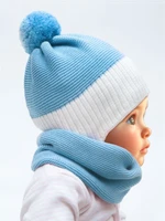 Шапка детская вязаная Amarobaby Pure Love WIND, голубой, демисезонная, с подкладом AB-OD21-PLW16/19-38