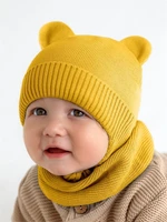 Шапка детская вязаная Amarobaby Pure Love BEAR, желтый, демисезонная, с подкладом AB-OD21-PLB16/04-38