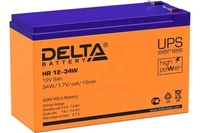 Батарея DELTA серия HR-W, HR 12-34 W, напряжение 12В, емкость 9Ач (разряд 20 часов), макс. ток разряда (5 сек.) 160А, макс. ток заряда 2.7А, свинцово-кислотная типа AGM, клеммы F2, ДxШxВ 151х65х94мм., вес 2.62кг., срок службы 8 лет./ Battery DELTA series 352340492