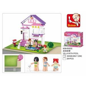 Конструктор пласт. дом + бассейн с фигурками, 291дет. в русс. кор. M38-B0532 (16)