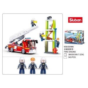 Конструктор пласт. ПОЖАРНАЯ машина+фигурки, 343дет. в русс. кор. M38-B0966 (16)