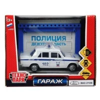 Модель пластик ГАРАЖ ПОЛИЦИЯ 20,5 см, ваз 2106, син, кор. Технопарк GARAGESMA-20PLPOL-VAZ-WOD