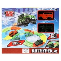 Игрушка пластик UAZ восьмерка 2 машинки 10 см,свет,автотрек на бат.,кор. Технопарк TRACK-HUNTER-2