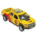 Машина металл FORD F150 RAPTOR ДИНОЗАВРЫ 12 см, двер, баг, ин, желтый, кор. Технопарк F150RAP-12DIN-YE