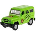 Машина металл UAZ HUNTER ДИНОЗАВРЫ 11,5 см, двер, багаж, ин, салатовый, кор. Технопарк HUNTER-12DIN-GN