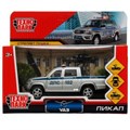 Машина металл UAZ PICKUP ПОЛИЦИЯ С ПУШКОЙ 12 см, двер, багаж, инерц, кор. Технопарк PICKUP-12POL-CANSR