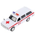 Машина металл ГАЗ-2402 "ВОЛГА" СКОРАЯ 12 см, двери, багаж, белая, в кор. Технопарк 2402-12AMB-WH