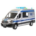 Машина пластик свет-звук FORD TRANSIT ПОЛИЦИЯ 22,5 см, двери, серебр, кор. Технопарк TRANSITVAN-22PLPOL-SR (36)