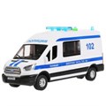 Машина пластик свет-звук FORD TRANSIT ПОЛИЦИЯ 22,5 см, двери, 4 кнопки, кор. Технопарк TRANSITVAN-22PLPOL-WH