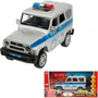 Модель HUNTER-124SL-POLGY UAZ ХАНТЕР ПОЛИЦИЯ 17 см, двери, инерц, сереб Технопарк  в коробке 438-969