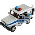 Модель HUNTER-124SL-POLGY UAZ ХАНТЕР ПОЛИЦИЯ 17 см, двери, инерц, сереб Технопарк  в коробке 438-969