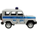 Модель HUNTER-124SL-POLGY UAZ ХАНТЕР ПОЛИЦИЯ 17 см, двери, инерц, сереб Технопарк  в коробке 438-969