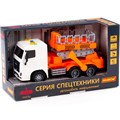 Автомобиль МАЗ с подъёмником инерционный со светом и звуком в коробке 94025 П-Е /8/ 301-542