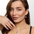 Комплект ювелирной бижутерии коллекция "Дубай" серьги, кулон и кольцо 18 р, покрытие посеребрение, вставка: фианит, цвет: розовый, арт.313.560-18 313.560-18