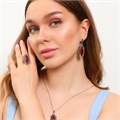 Крупный комплект ювелирной бижутерии с камнем серьги, кулон и кольцо 17 р, покрытие: посеребрение, вставка: фианиты и ювелирный пластик, цвет: графитовый и бордовый, арт.314.567-17 314.567-17