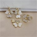 Комплект ювелирной бижутерии Итальянское золото (покрытие желтое 14к), серьги, кулон и кольцо 19 р, вставка: искусственный перламутр и цирконы, цвет: белый и прозрачный, арт.217.521-19 217.521-19