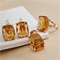 Комплект ювелирной бижутерии коллекция "Дубай" серьги, кулон и кольцо 17 р, покрытие позолота, вставка: стекло, цвет: оранжево-желтый, арт.313.467-17 313.467-17