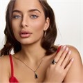 Комплект ювелирной бижутерии коллекция "Дубай" серьги, кулон и кольцо 18 р, покрытие посеребрение, вставка: стекло, цвет: черный, арт.313.441-18 313.441-18