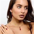 Комплект ювелирной бижутерии коллекция "Дубай" серьги, кулон и кольцо 18 р, покрытие позолота, вставка: фианиты и цирконы, цвет: красный и прозрачный, арт.414.289-18 414.289-18