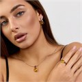 Комплект ювелирной бижутерии коллекция "Дубай" серьги, кулон и кольцо 19 р покрытие посеребрение, вставка: стекло, цвет: желтый, арт.215.535-19 215.535-19