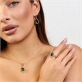 Комплект ювелирной бижутерии коллекция "Дубай" серьги, кулон и кольцо 18 р покрытие позолота, вставка: стекло и цирконы, цвет: зеленый и прозрачный, арт.215.549-18 215.549-18