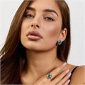 Комплект ювелирной бижутерии коллекция "Дубай" серьги и кольцо 18 р покрытие позолота, вставка: стекло, цвет: голубой, арт.215.572-18 215.572-18