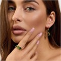 Комплект ювелирной бижутерии коллекция "Дубай" серьги и кольцо 18 р, покрытие позолота, вставка: стекло, цвет: светло-зеленый и изумрудный, арт.414.205-18 414.205-18