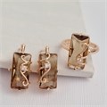 Комплект ювелирной бижутерии коллекция "Дубай" серьги и кольцо 17 р, покрытие позолота, вставка: фианиты, цвет: коричневый, арт.414.023-17 414.023-17