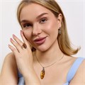 Комплект ювелирной бижутерии коллекция "Дубай" серьги, кулон и кольцо 19 р, покрытие посеребрение, вставка: пластик и марказиты, цвет: янтарный и графитовый, арт.314.979-19 314.979-19