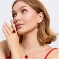 Комплект ювелирной бижутерии серьги, кулон и кольцо 20 р, покрытие посеребрение, вставка: фианит, цвет: красный, арт.313.148-20 313.148-20