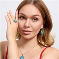 Крупный комплект ювелирной бижутерии серьги, кулон и кольцо 19 р, покрытие посеребрение, вставка: искусственный камень и эмаль, цвет: бирюзовый, арт.314.926-19 314.926-19
