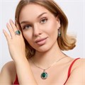 Крупный комплект ювелирной бижутерии серьги, кулон и кольцо 20 р, покрытие посеребрение, вставка: искусственный камень и эмаль, цвет: зеленый, арт.314.924-20 314.924-20