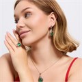 Крупный комплект ювелирной бижутерии серьги, кулон и кольцо 20 р, покрытие посеребрение, вставка: фианиты и искусственный камень кошачий глаз, цвет: графитовый и зеленый, арт.314.921-20 314.921-20