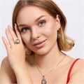 Крупный комплект ювелирной бижутерии серьги, кулон и кольцо 18 р, покрытие посеребрение, вставка: фианиты и искусственный камень кошачий глаз, цвет: графитовый и молочный, арт.314.922-18 314.922-18